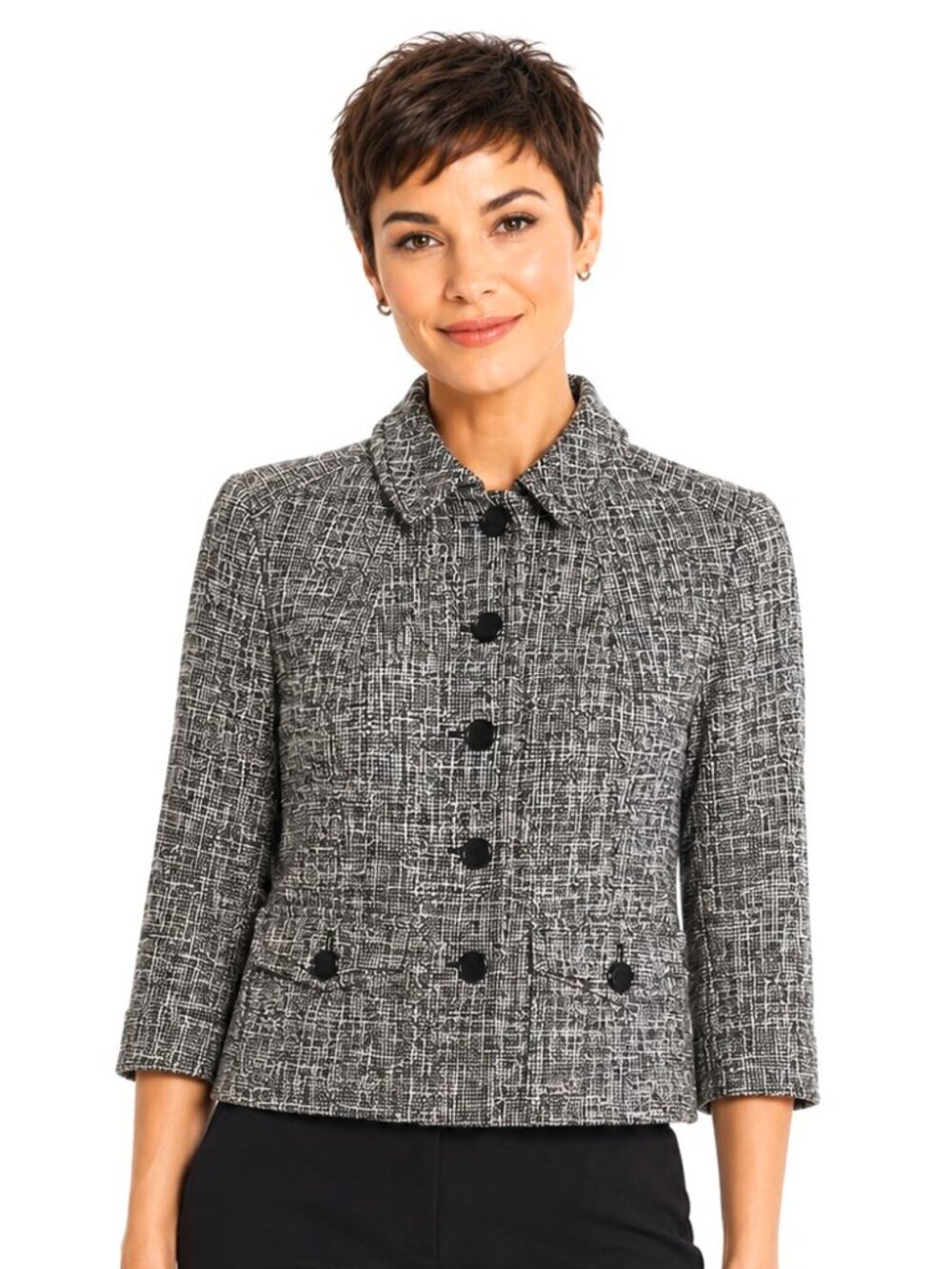 Martin + Osa Black White Cotton Tweed Coat Jacket